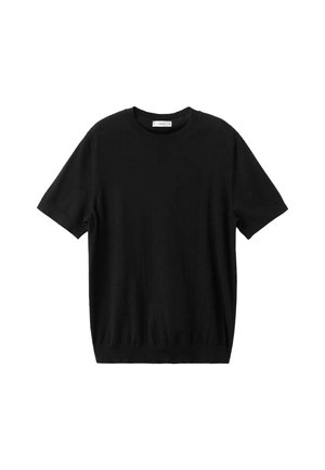 Črna kratkosamostojna puli bluza iz mehkega blaga, z okroglim izrezom in sproščenim krojem, gladke teksture brez vidnih vzorcev.