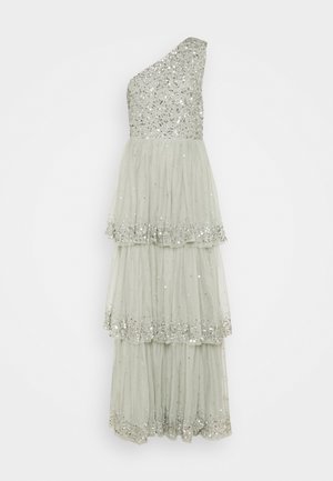 EMBELLISHED ONE SHOULDER TIERED DRESS - Occasion wear - soft sage green