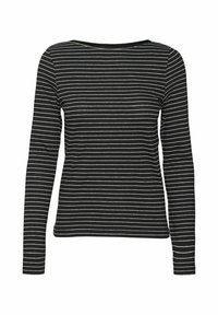 Zwart shirt met lange mouwen, voorzien van witte horizontale strepen, ronde hals en gemaakt van een soepele katoenmix. Eenvoudig ontwerp met een aansluitende pasvorm.