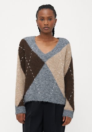 VMBLISS V NECK HANDSTITCH  - Pullover - medium grey melange/chocolate torte/silver mink/birch
