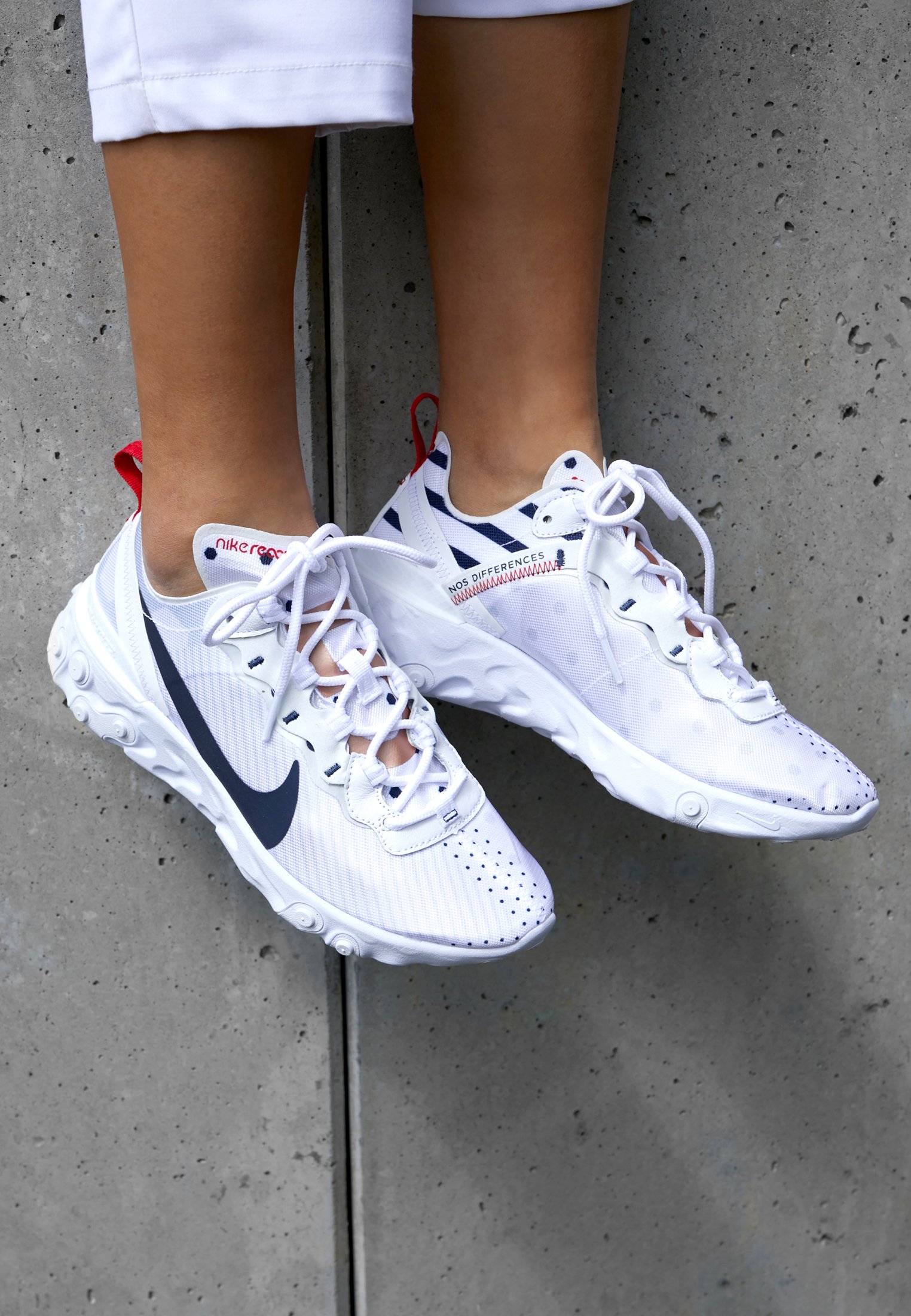 Nike Sportswear React Element 55 Trainers White Midnight Navy Metallic Red Bronze Pure Platinum White Zalando Ie