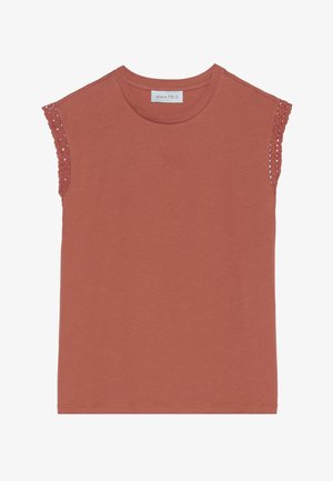 Rustfarget, kortermet t-skjorte med rund hals og blonde detaljer på ermene. Laget av mykt stoff med en glatt tekstur.