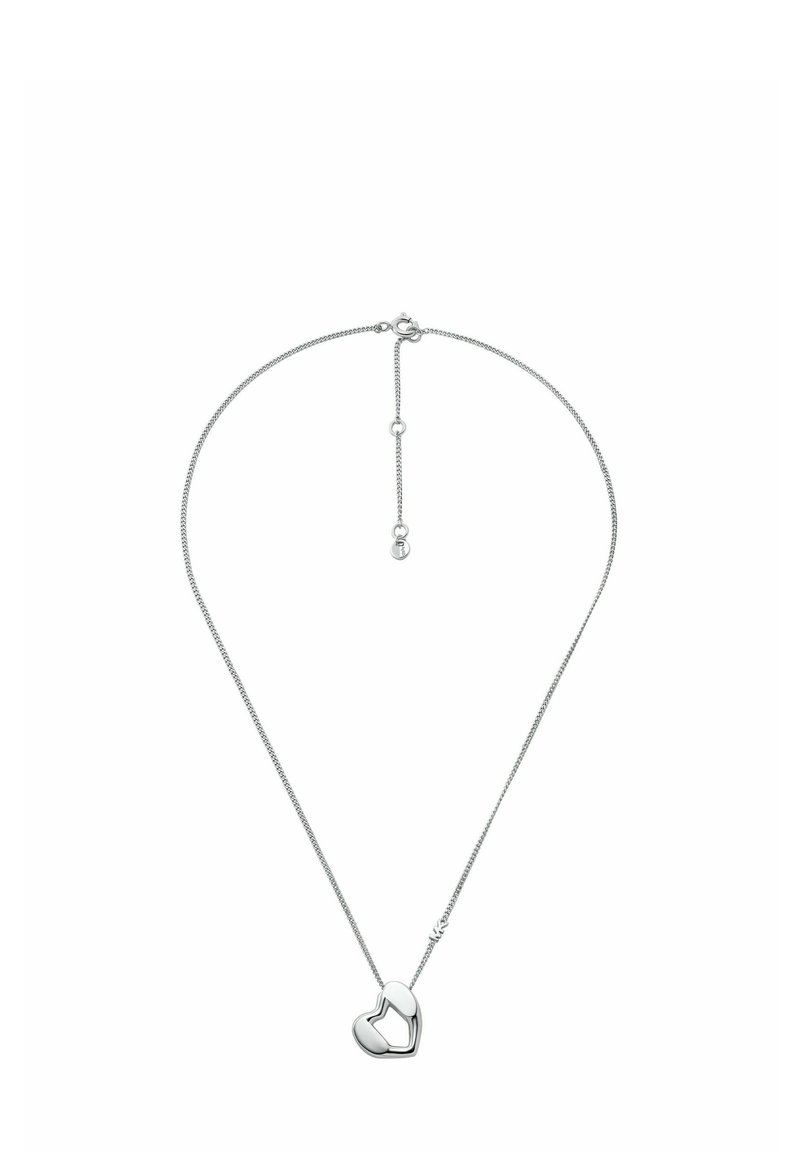 Collana con pendente a cuore in argento con finitura liscia, caratterizzata da una catena sottile e lunghezza regolabile. Design semplice con superficie lucida.