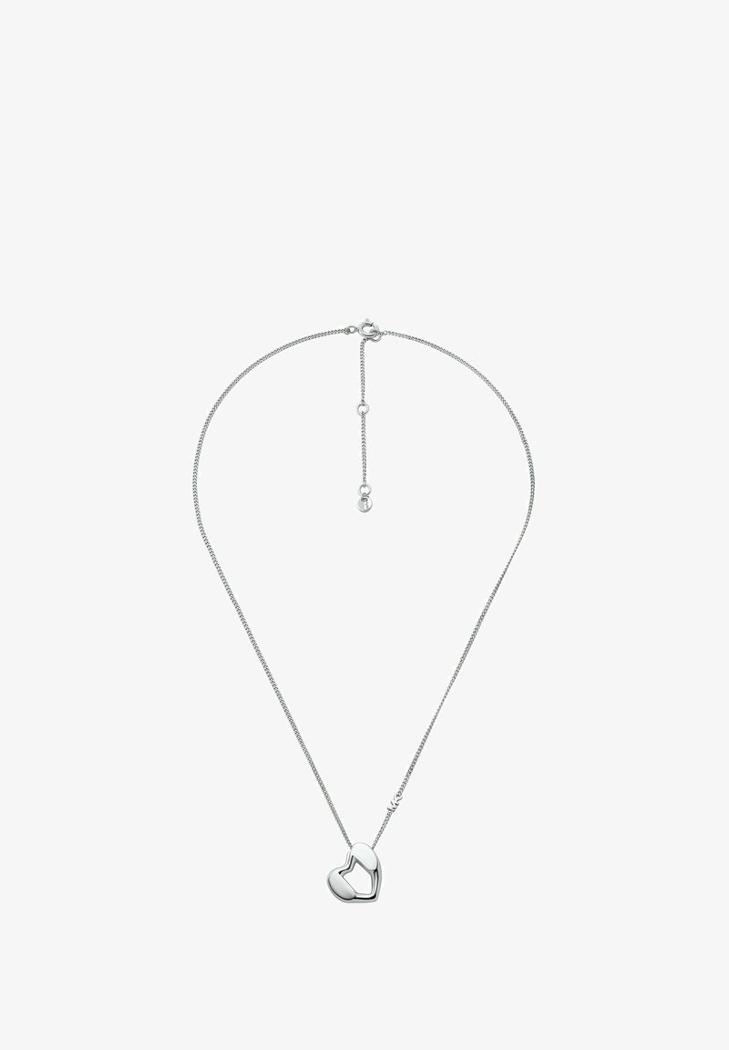 Sølv hjertevedhængs halskæde med en glat finish, der har en tynd kæde og justerbar længde. Enkel design med en poleret overflade.