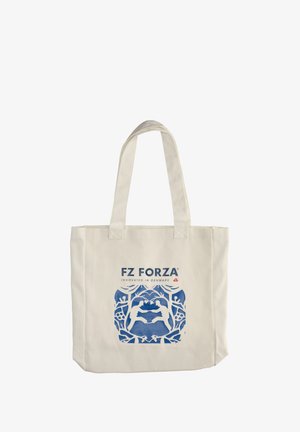Beige mulepose med to håndtag med en blå grafik af to fektere og teksten "FZ FORZA Innovated in Denmark" med et lille dansk flag.