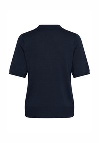 Mörkblå kortärmad polo med klassisk krage och mjukt stickat tyg, med ribbad sluthör och nederkant för en figurnära look.
