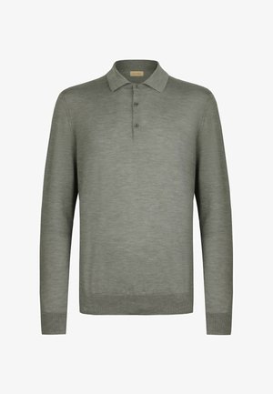 Jasnooliwkowa, długoreki polo, uszyta z miękkiego materiału, z trójguzikowym zapięciem i prążkowanymi ściągaczami. Minimalistyczny design.