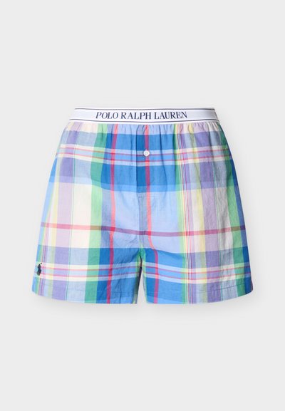 Πολύχρωμα καρό μπόξερ με κουμπιά στο εμπρόσθιο άνοιγμα και λευκή μέση με ετικέτα "Polo Ralph Lauren", με μικρό κεντημένο λογότυπο στο αριστερό πόδι.