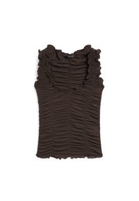 CREASED-EFFECT V-NECK - Top - dark brown