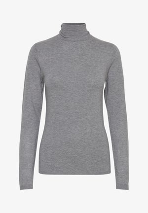 Šedý rolák vyrobený z jemného pleteného materiálu, s dlhými rukávmi a obtiahnutým strihom. Hladká textúra s jednofarebným vzorom.