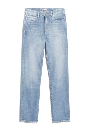 Lichtgewassen denim jeans met een rechte pijp, voorzien van vijf zakken, een knoopsluiting en subtiele vervaging voor een gestructureerde uitstraling.