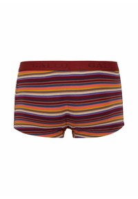 Boxer in cotone da uomo con motivo a righe multicolori e una vita elastica bordeaux con il logo "Gallo" in rilievo. Materiale morbido.
