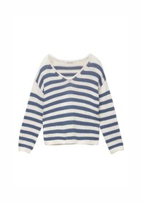 STRIPED V NECK - Stickad tröja - blue