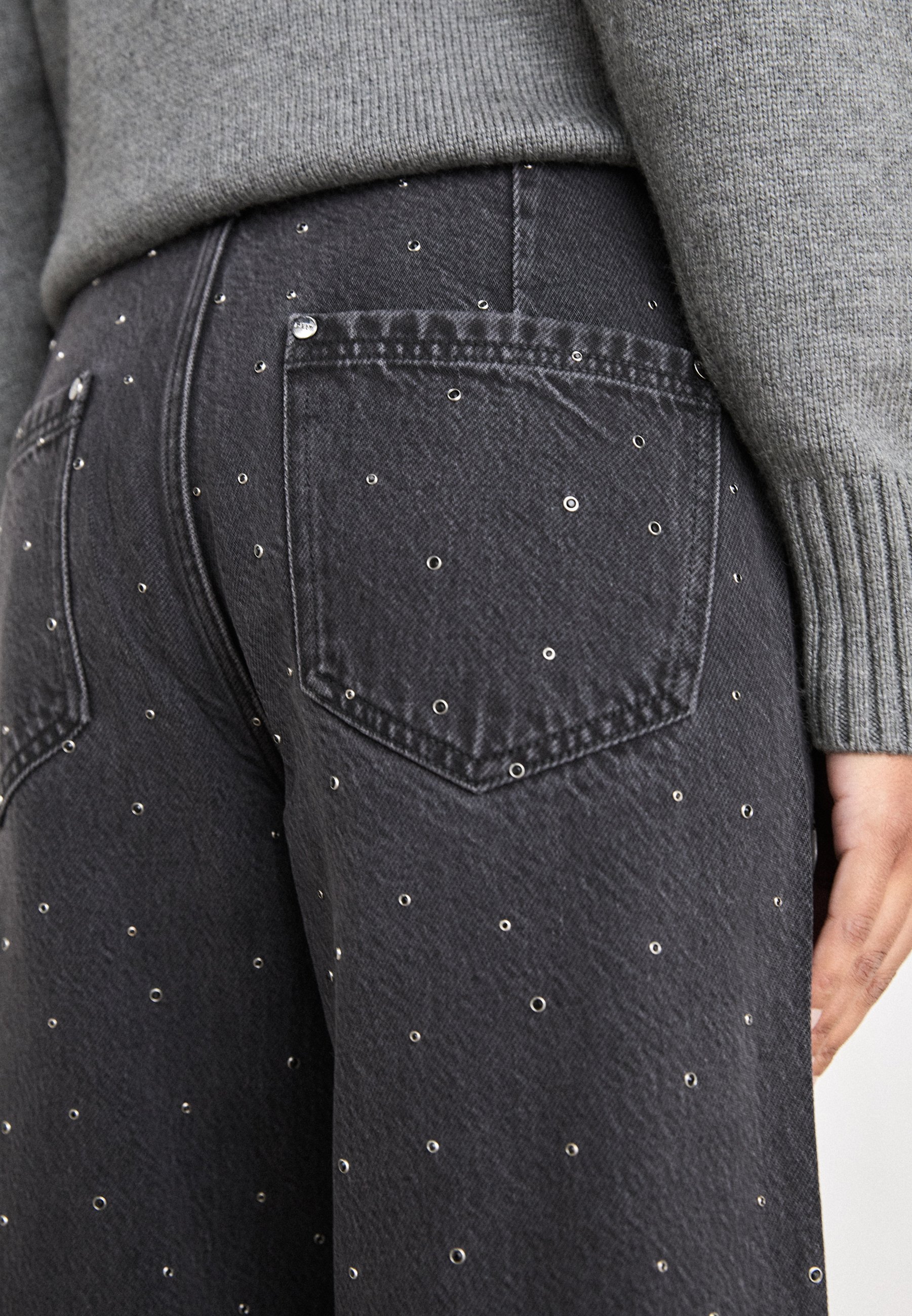 DKNY STUDDED - Straight leg jeans - washed noir/grey denim