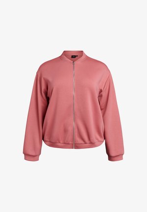 Rosa Bomberjacke mit Reißverschluss, Stehkragen, gerippten Bündchen und Saum, mit glatter Textur und entspannter Passform.