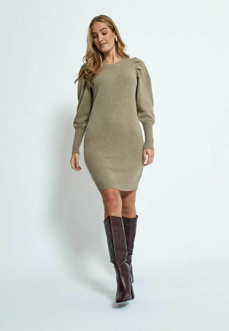 navy blue dress for baby girl CUPSHE Women Jumper Dress Casual Button Down V-Neck Sweater Dress Winter  Long Sleeve Knit Midi Dresses Beige M main image 0