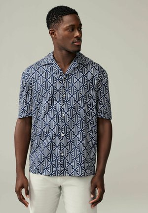 LINEN BLEND PRINTED SHORT SLEEVE .  - REGULAR FIT - Hemd - navy blue