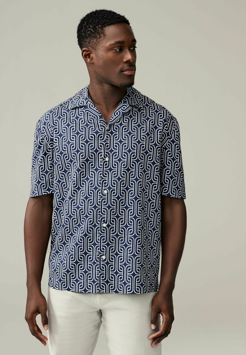 Next LINEN BLEND PRINTED SHORT SLEEVE .  - REGULAR FIT - Hemd - navy blue