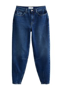 Jeans in denim blu scuro con vestibilità rilassata, dotati di cinque tasche, zip sul davanti e leggere abrasioni. I polsini sono affusolati per un look contemporaneo.