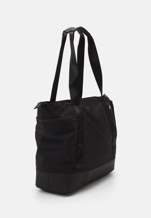 Borsa a tracolla nera in nylon resistente, con doppie cinghie in tessuto, una chiusura zip e un pannello inferiore testurizzato. Include una tasca laterale.