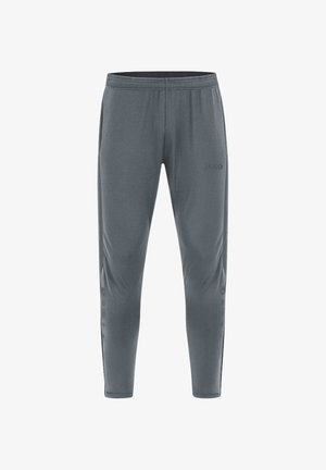 Pantalons de sport grays avec une taille élastique, une coupe fuselée, des poches latérales, et des détails en boutons le long des côtés inférieurs. Logo JAKO à l'avant.