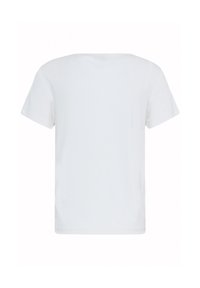 T-shirt blanc uni à manches courtes, vu de dos, avec un col rond et un ourlet droit.