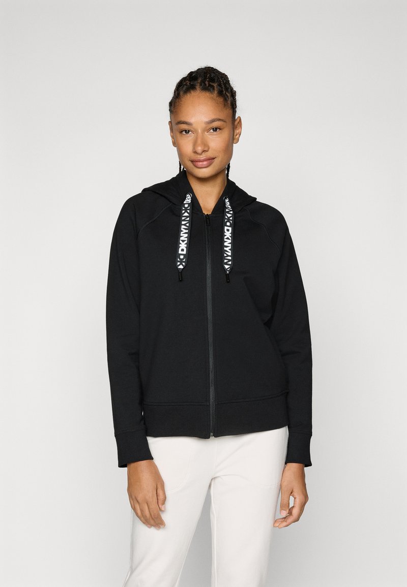 DKNY - TWO TONE LOGO DRAWCORD ZIP HOODIE - Užtrauktuku užsegamas treningas - black, Padidinti