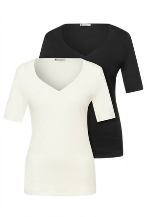 Street One, T-SHIRTS MIT HERZAUSSCHNITT IM 2ER-PACK - T-Shirt basic - off white black