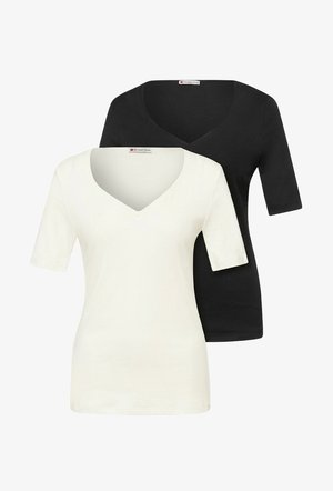 Street One, T-SHIRTS MIT HERZAUSSCHNITT IM 2ER-PACK - T-Shirt basic - off white black