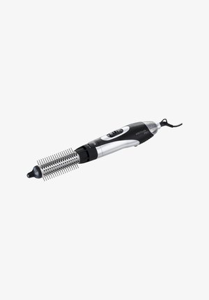 Black and silver electric hot air brush with rotating barrel and vented bristles for styling hair, labeled "Airstyler Pro."