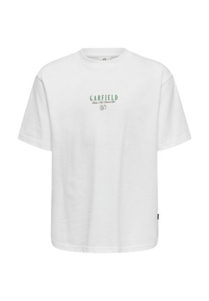 Wit T-shirt met korte mouwen met groene tekst "GARFIELD Tennis And Leisure Club" en een kleine decoratieve "G" op de borst.