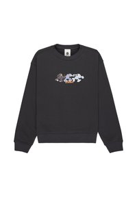 Zwarte sweatshirt met ribgebreide boorden en onderrand. Voorzien van kleurrijke gedrukte cartoonfiguren aan de voorkant. Gemaakt van zachte katoen.