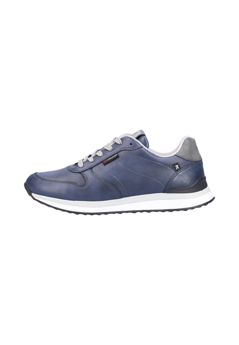 Herren Sneakers aus marineblauem Leder mit hellgrauen Akzenten, runder Zehenpartie, Schnürdesign und einer strukturierten Sohle für besten Halt.