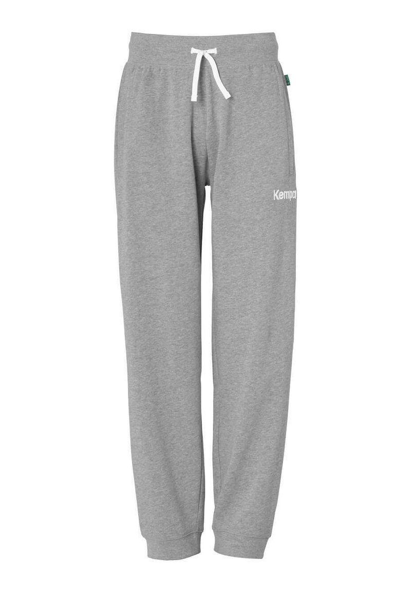 Grå joggingbukser lavet af blødt bomuldsblanding med elastisk talje, justerbar snøre og broderet logo på låret.