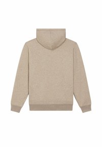 Felpa in cotone beige con cappuccio regolabile, polsini e orlo a costine. Tessuto liscio, design a pullover e nessuna grafica o motivo visibile.