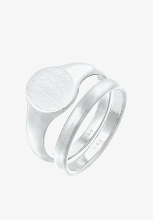 Ring-Set aus Sterlingsilber mit einem polierten Band, einer gebürsteten, runden Oberseite und einem glatten, abgerundeten Innenband. Mit 925 gestempelt.