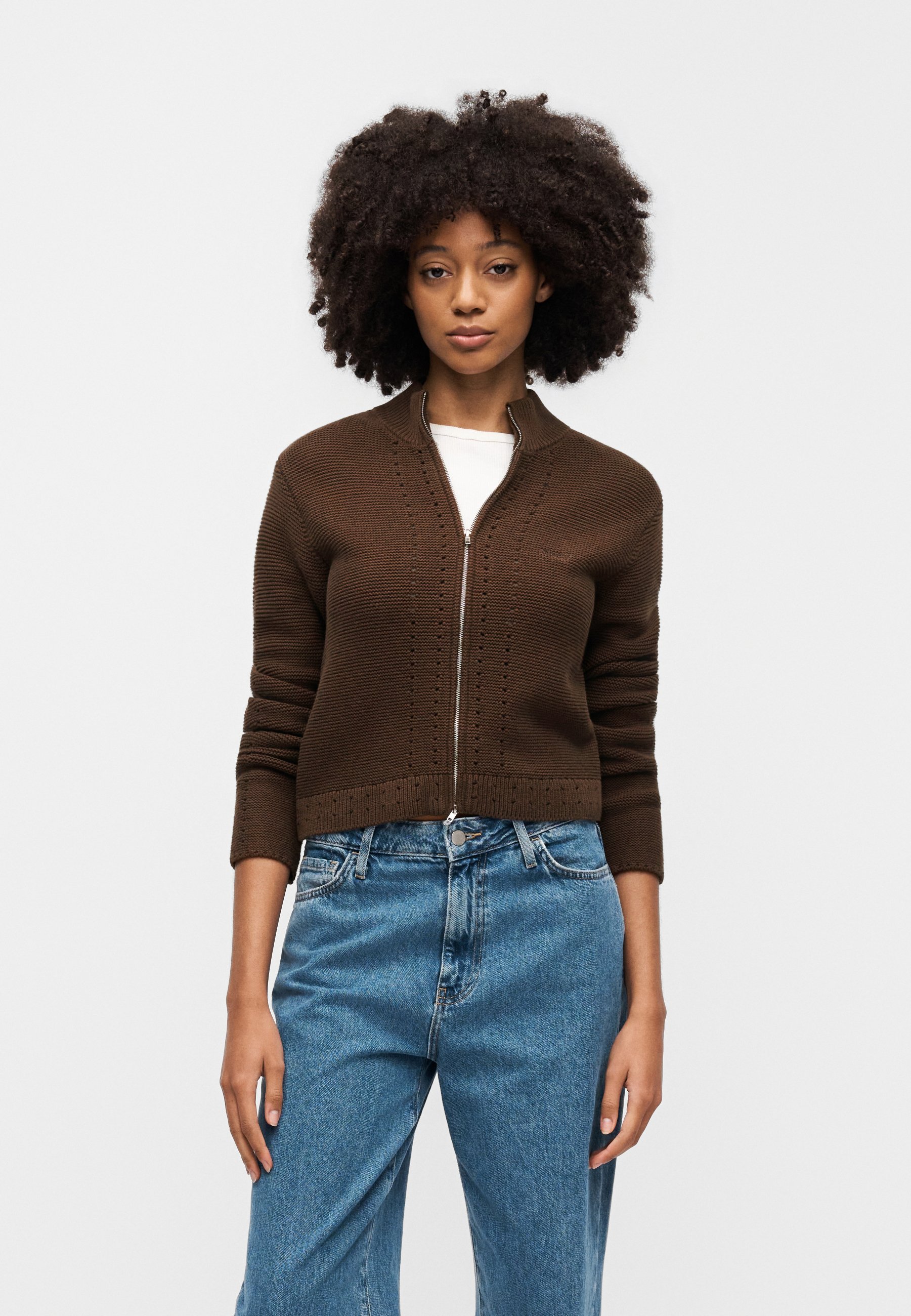 Obey Clothing MEREDITH MOCK ZIP - Cardigan - chocolate/dark brown