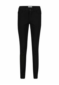 Sorte skinny jeans lavet af stræk denim, med et klassisk fem-lomme design, knaplukning og subtile syninger.