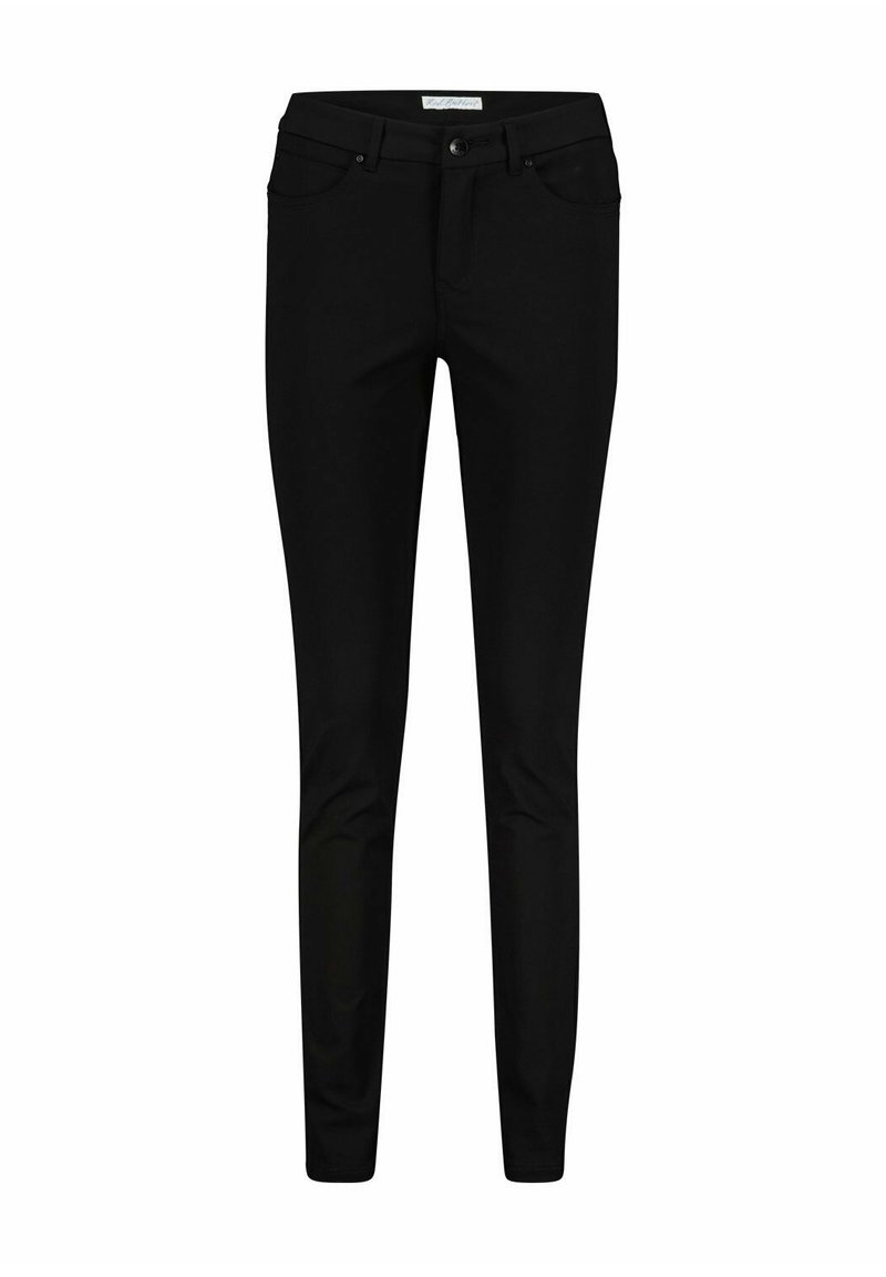 Sorte skinny jeans lavet af stræk denim, med et klassisk fem-lomme design, knaplukning og subtile syninger.