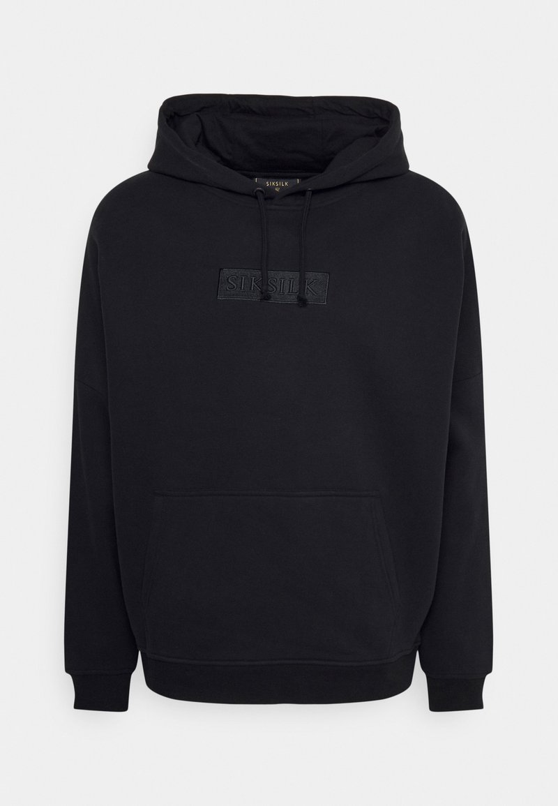 Sweat à capuche noir avec poche avant et logo « SIKSILK » brodé sur la poitrine, avec cordons sur la capuche.
