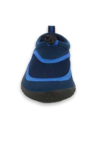 Blauwe waterschoen met een bovenwerk van mesh en rubberen zool. Voorzien van een toggle-sluiting en contrasterende stiksels. Rond toelengte ontwerp.