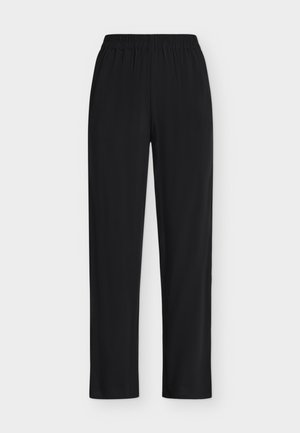Pantalon noir ample avec taille élastique, jambes droites, sans poches visibles ni ornements.