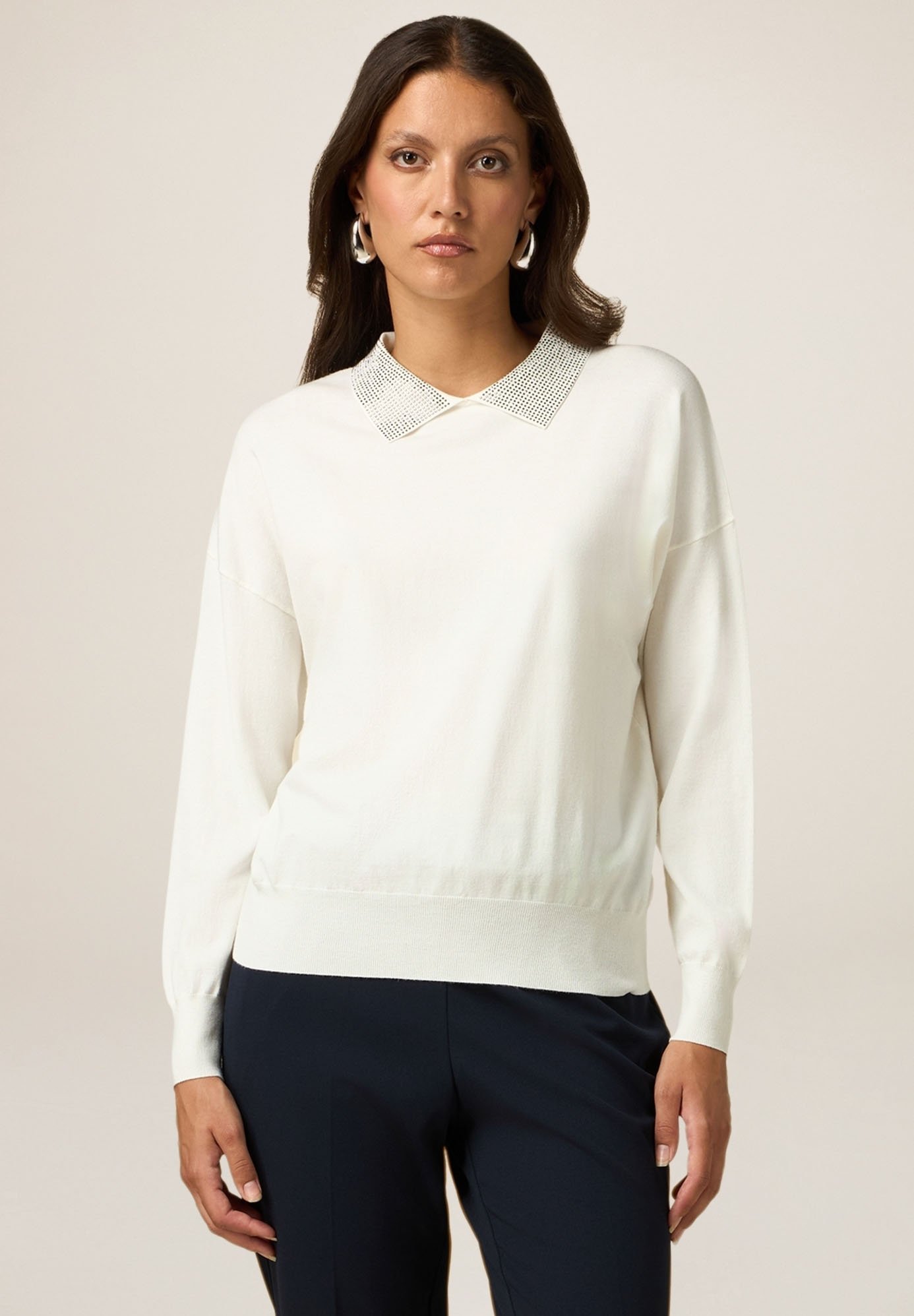 Oltre CON COLLETTO GIOIELLO Maglione bianco/avorio