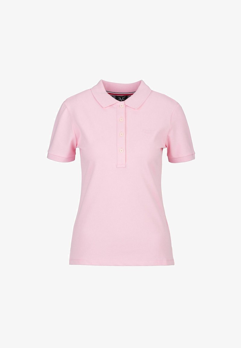 Roze polo shirt van zachte katoen, met een kraag, korte mouwen en een knoopsluiting met drie knopen met reliëf logo detail.