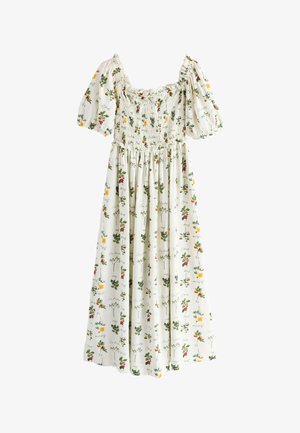 Next, REGULAR FIT - PUFF SLEEVE SHIRRED MIDI DRESS . - Jurk - yellow floral print