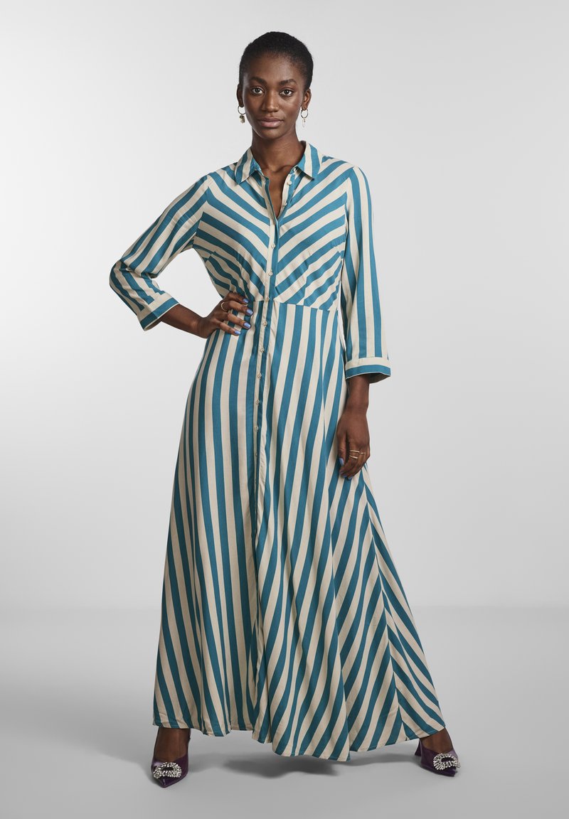YAS YASSAVANNA LONG SHIRT DRESS - Skjortklänning - deep lake/cement stripes