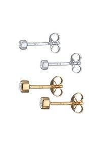 Ohrringe aus Sterling Silber und Gold mit klaren Edelsteinakzenten, runder Form und Schmetterlingsverschluss. Mit "925" gekennzeichnet.