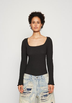 TEXTURED SQUARE NECK - Tops ar garām piedurknēm - black