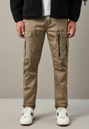 SLIM FIT ZIP POCKET - Cargo trousers - stone
