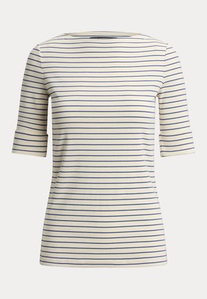 Lauren Ralph Lauren Petite, STRIPED STRETCH COTTON BOATNECK TEE - T-shirt imprimé - mascarpone cream/inky blue